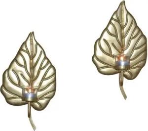 moebel-direkt-online Teelichthalter Leaves (Set, 2 Teelichthalter), aus Metall, goldfarbene Oberfläche