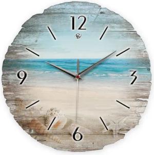 Kreative Feder Wanduhr Wanduhr "Südsee-Strand" aus Naturholz (ohne Ticken, Funk- oder Quarzuhrwerk, ⌀ 30cm, außergewöhnlich)