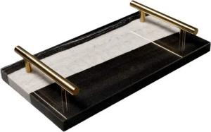 MAGNA Atelier Dekotablett NOTTING HILL aus Marmor, Serviertablett eckig, silber gold Metallgestell, 30cmx17cmx5cm