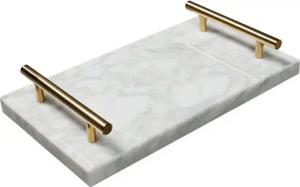 MAGNA Atelier Dekotablett NOTTING HILL aus Marmor, Serviertablett eckig, silber gold Metallgestell, 30cmx17cmx5cm