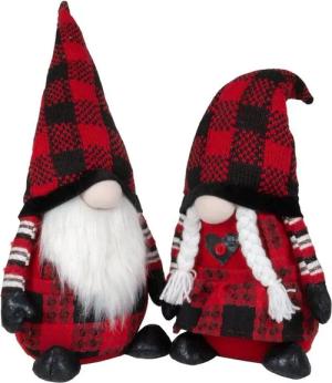 Christmas Paradise Weihnachtsfigur sitzender Wichtel 35cm (52cm) (Weihnachtswichtel, 2 St., im Set), Gnom Pärchen, 2 Designs Mann und Frau, Weihnachtsdeko Schwarz-Rot