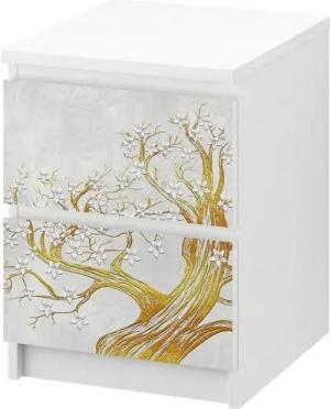 MyMaxxi Möbelfolie Kommodenaufkleber Malm Goldener Baum mit Blüten Klebefolie Möbelfolie