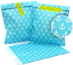 Frau WUNDERVoll Papierdekoration 25 Papiertüten - beachblau mit weißen Ankern