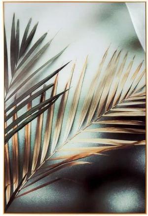 GILDE Dekoobjekt Acryl Wand Bild Goldener Farn grüngoldfarben mit rosegoldfarbenem Rah