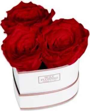 Kunstblume Rosenbox Herz Rosé, 3 konservierte echte Rosen, 1- 3 Jahre haltbar Infinity Rose, Holy Flowers, Höhe 10 cm