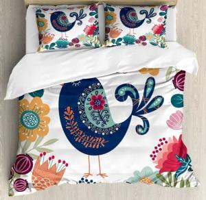 Abakuhaus Bettwäsche Top Qualität Weich und Warm 3 Teiligen Bettbezug mit 2 Kissenbezüge, Microfaser, Vogel-Druck Scandinavian und Blumen