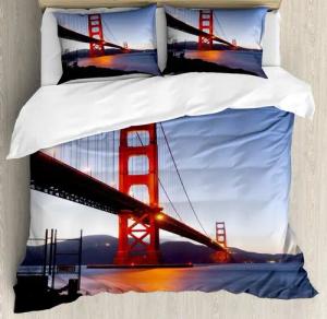 Abakuhaus Bettwäsche Top Qualität Weich und Warm 3 Teiligen Bettbezug mit 2 Kissenbezüge, Microfaser, Stadtansicht San Francisco-Brücke
