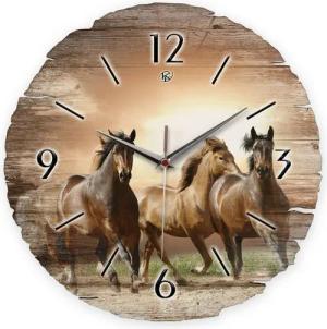 Kreative Feder Wanduhr Wanduhr "Wilde Pferde" aus Naturholz (ohne Ticken, Funk- oder Quarzuhrwerk, ⌀ 30cm, außergewöhnlich)