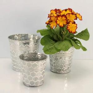 Online-Fuchs Blumentopf Runde silberne Blumentöpfe aus Metall mit Wabenmuster Kräutertopf (3er Set), Vintage-Art