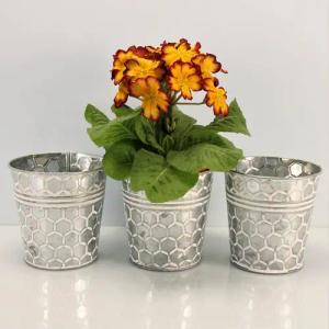 Online-Fuchs Blumentopf Runde silberne Blumentöpfe aus Metall mit Wabenmuster Kräutertopf (3er Set), Vintage-Art