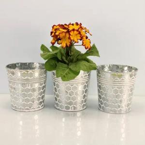 Online-Fuchs Blumentopf Runde silberne Blumentöpfe aus Metall mit Wabenmuster Kräutertopf (3er Set), Vintage-Art