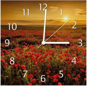 Wallario Wanduhr Mohnblumenwiese bei Sonnenuntergang am Abend (Aluverbunduhr)