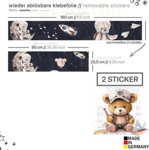 WANDKIND Wandtattoo Aufkleber für IKEA KURA Kinderbett Teddy Astronaut (Ohne Möbel) IKB501, wieder ablösbar