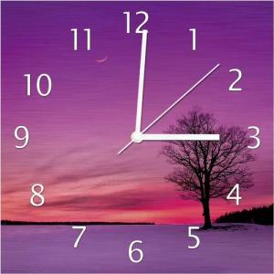 Wallario Wanduhr Mond und Baum am Abend bei Schnee (Aluverbunduhr)