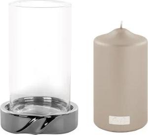 Fink Windlicht LE DECOR - Windlicht mit Kerze aus Edelstahl/Glas silber/stein (2er Set, 1 St., 2 Stück), Stumpenkerzenhalter - Kerzenlicht - Geschenkset - Dekoration Leuchter