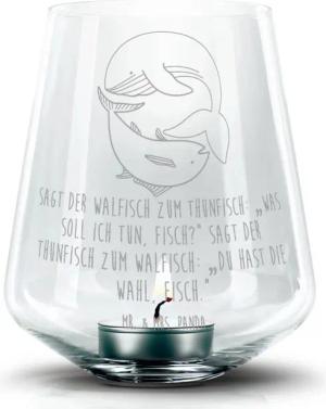 Mr. & Mrs. Panda Windlicht Walfisch Thunfisch - Transparent - Geschenk, Wortwitz lustig, Windlic (1 St), Einzigartige Sprüche