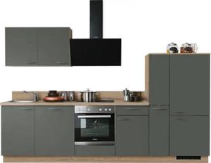 KOCHSTATION Küchenzeile KS-Scafa, vormontiert, mit höhenverstellbaren Füßen, vormontiert, wahlweise mit E-Geräten, mit Soft-Close, Breite 310 cm