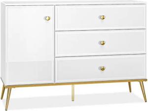 KONSIMO® Schubkastenkommode ISORIA Kommode, hergestellt in der EU, Weißglanz, auf hohen goldenen Beinen