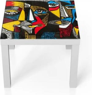 DEQORI Couchtisch 'Linolschnitt Gesichter', Glas Beistelltisch Glastisch modern