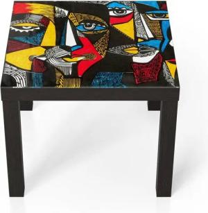 DEQORI Couchtisch 'Linolschnitt Gesichter', Glas Beistelltisch Glastisch modern