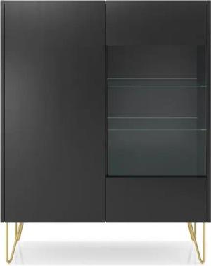 MOEBLO Highboard Harmonix WT97 (Platte in schwarz Marmor-Optik Sideboard Wohnzimmer Schlafzimmer, Kommode mit goldenen Beinen, Komodenschrank Highboard), (H x B x T):122x97x37cm