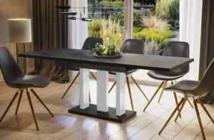 Endo-Moebel Säulen-Esstisch "Appia White Special" 130-210cm ausziehbar erweiterbar, Weiss Hochglanz Beine, Küchentisch, modern
