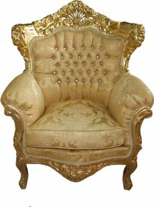 Casa Padrino Sessel Barock Sessel "King" Mod 2 Gold/Gold Muster /Gold mit Bling Bling Glitzersteinen - Möbel Antik Stil