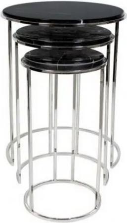 Casa Padrino Beistelltisch Luxus Art Deco Designer Beistelltisch 3er Set mit Marmorplatte - Luxus Kollektion