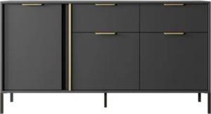 MOEBLO Kommode Nasturtium B 153 3D2S (Anthrazite, Golden-Metallgriffe, Sideboard Wohnzimmer Kommode Schlafzimmer Komodenschrank Highboard), B 153,1 cm / H 81,4 cm / T 39,5 cm
