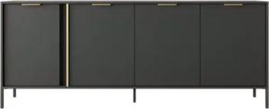 MOEBLO Kommode Nasturtium E 203 4D (Anthrazite, Golden-Metallgriffe, Sideboard Wohnzimmer Kommode Schlafzimmer Komodenschrank Highboard), B 202,9 cm / H 81,4 cm / T 39,5 cm