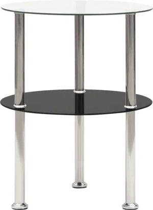 furnicato Beistelltisch mit 2 Ablagen Transparent & Schwarz 38cm Hartglas