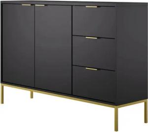 Home Collective Kommode mit 3 Schubladen und 2 Schränken, modernes Sideboard, Stahlrahmen Schwarz und Gold