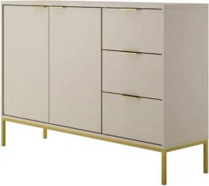 Home Collective Kommode mit 3 Schubladen und 2 Schränken, modernes Sideboard, Stahlrahmen Kaschmir / Gold