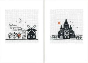 Le Bonheur des Dames Kreativset Le Bonheur des Dames Grußkarten 2er Set Kreuzstich Stickpackung "Pari, (embroidery kit by Marussia)