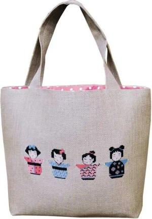 Le Bonheur des Dames Kreativset Le Bonheur des Dames Tasche Kreuzstich Stickpackung "Kokeshi Tasche", (embroidery kit by Marussia)