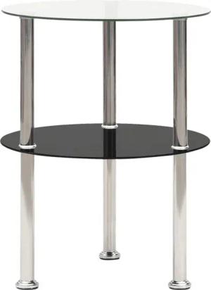 vidaXL Beistelltisch Beistelltisch mit 2 Ablagen Transparent & Schwarz 38cm Hartglas (1-St)