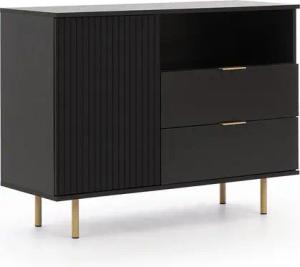 Lomadox Kommode NADOR-132, 107cm breit, matt schwarz, goldfarbene Metallgriffe und -füße
