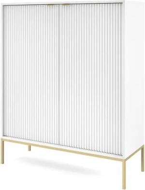 Lomadox Highboard NEWCASTLE-160, Kommode, weiß, Fußgestell goldfarben, Griffe goldfarben