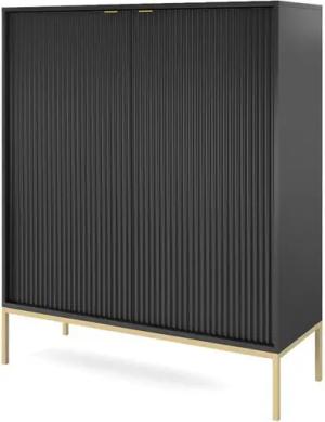 Lomadox Highboard NEWCASTLE-160, Kommode, schwarz, Fußgestell goldfarben, Griffe goldfarben