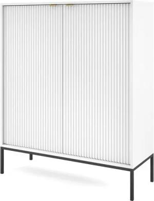 Lomadox Highboard NEWCASTLE-160, Kommode, weiß, Fußgestell schwarz, Griffe goldfarben