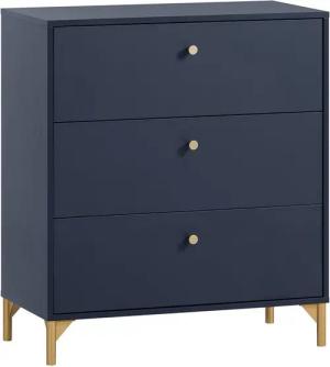 Lomadox Kommode ALBENGA-80, Schubladenkommode, blau mit goldenen Griffen und Füßen
