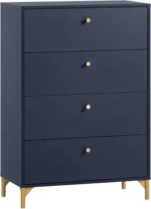 Lomadox Kommode ALBENGA-80, Schubladenkommode, blau mit goldenen Griffen und Füßen