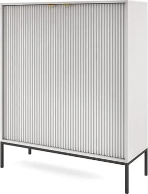 Lomadox Highboard NEWCASTLE-160, Kommode, grau, Fußgestell schwarz, Griffe goldfarben