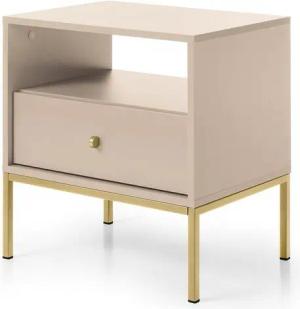 Lomadox Nachttisch MALAGA-160, Nachtschrank in sandbeige, Fußgestell goldfarben, goldene Griffe