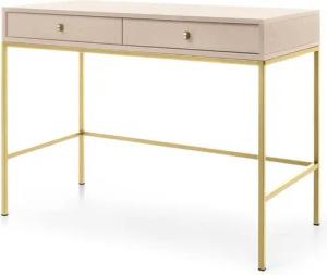 Lomadox Sekretär MALAGA-160, Sekretär in sandbeige, Fußgestell goldfarben, goldene Griffe