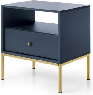 Lomadox Nachttisch MALAGA-160, Nachtschrank in marineblau, Fußgestell goldfarben, goldene Griffe