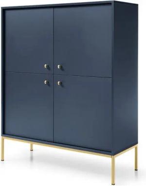Lomadox Highboard MALAGA-160, in marineblau, Fußgestell goldfarben, goldene Griffe