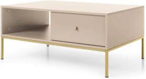Lomadox Couchtisch MALAGA-160, in sandbeige, Fußgestell goldfarben, goldene Griffe