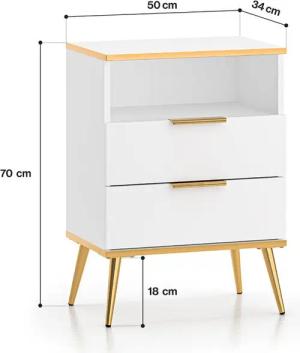 Lomadox Schlafzimmer-Set VLORA-131, (Spar-Set, 2-tlg., Nachttisch Kommode), Nachttisch Schubladenkommode, weiß mit goldfarbenen Griffen modern