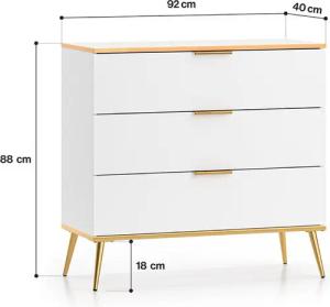 Lomadox Schlafzimmer-Set VLORA-131, (Spar-Set, 4-tlg., Kleiderschrank Schminktisch Nachttisch Kommode), Ankleide Schminktisch Nachtschrank Kommode in weiß goldfarbig